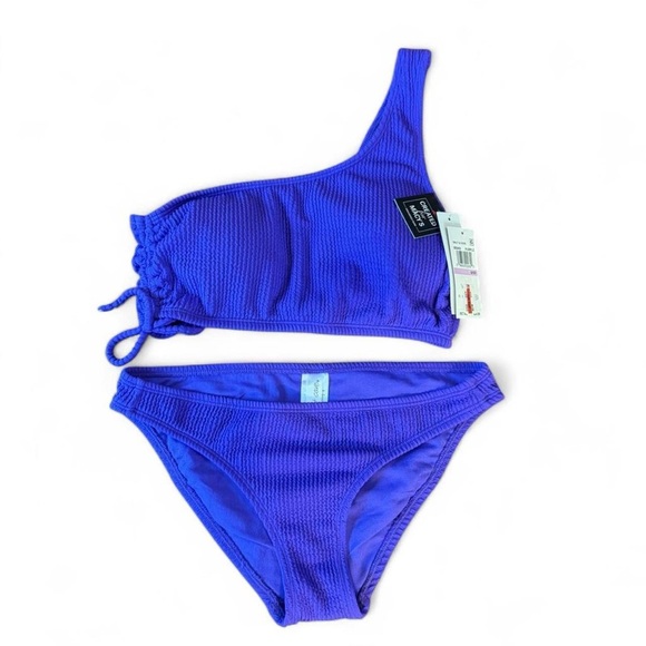 New One-Shoulder Purple Ribbed Bikini Set - Picture 3 of 7